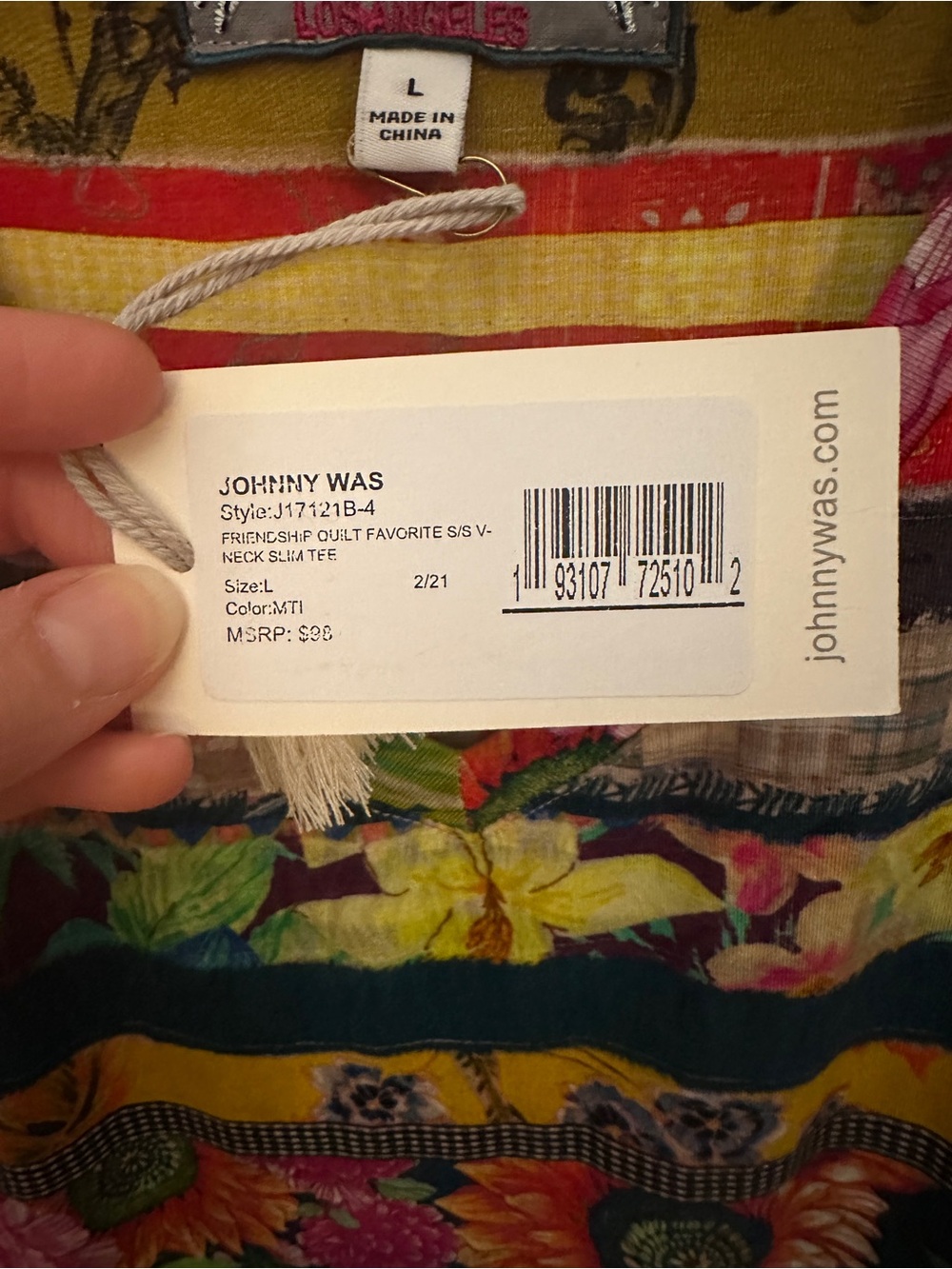 Johnny Was Multicolor Floral Stripe V-Neck Tee - Picture 4 of 5